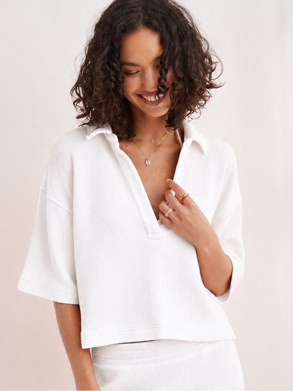 Aerie White Textured V Neck Sweatshirt XS NWT